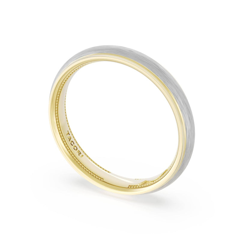 Rounded Brush Finish Wedding Band in 18kt Yellow Gold & 18kt White Gold