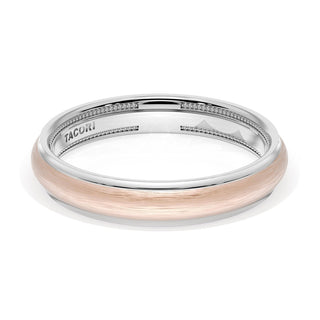 Rounded Brush Finish Wedding Band in Platinum & 18kt Rose Gold