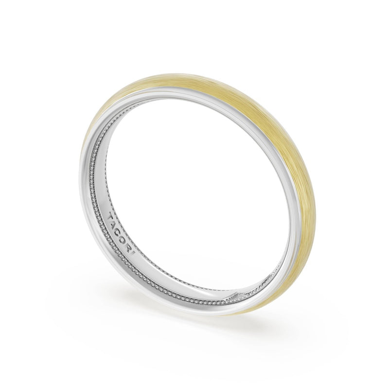 Rounded Brush Finish Wedding Band in Platinum & 18kt Yellow Gold
