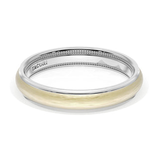 Rounded Brush Finish Wedding Band in Platinum & 18kt Yellow Gold