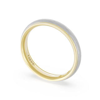 Rounded Brush Finish Wedding Band in 18kt Yellow Gold & Platinum