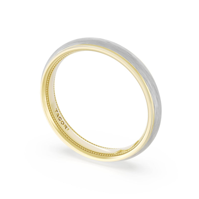 Rounded Brush Finish Wedding Band in 18kt Yellow Gold & Platinum