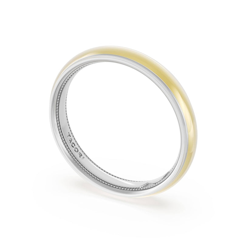 Rounded High Polish Finish Wedding Band in 18kt White Gold & 18kt Yellow Gold