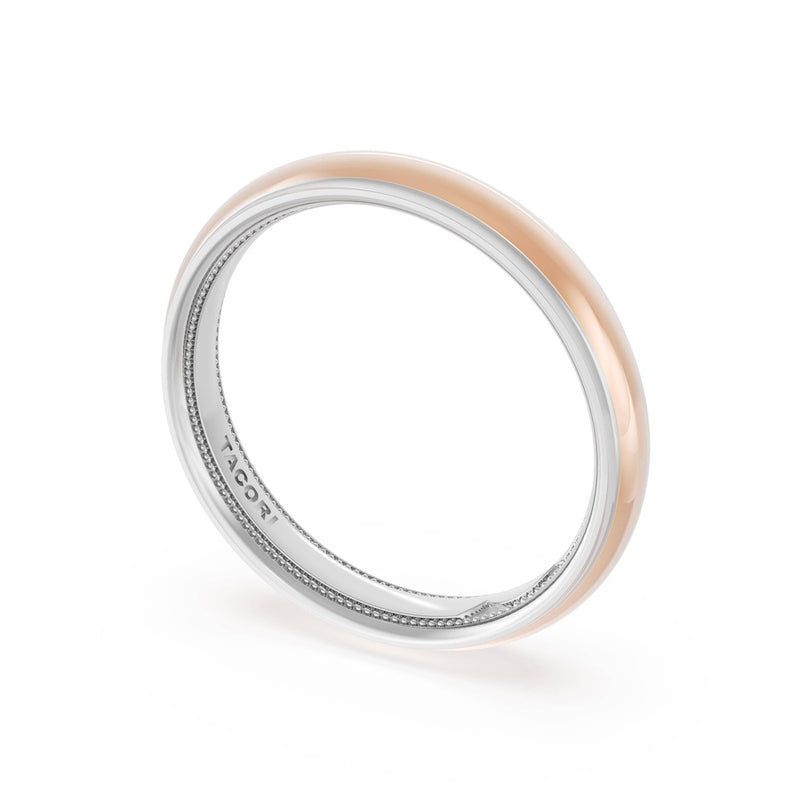 Rounded High Polish Finish Wedding Band in Platinum & 18kt Rose Gold