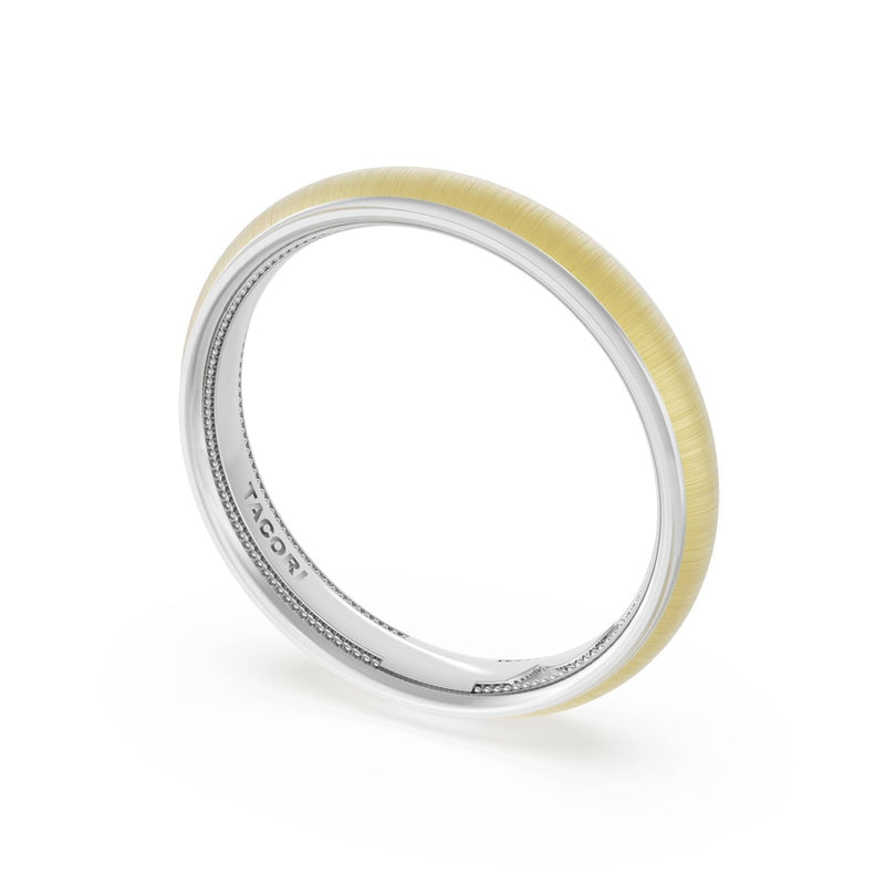 Rounded Satin Finish Wedding Band in 18kt White Gold & 18kt Yellow Gold