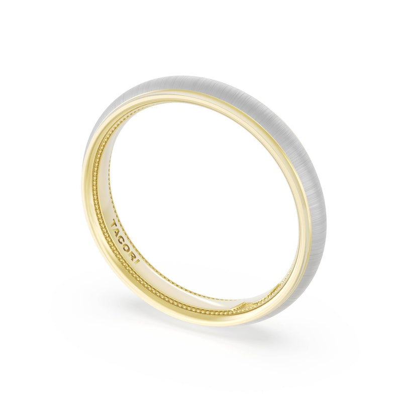 Rounded Satin Finish Wedding Band in 18kt Yellow Gold & Platinum