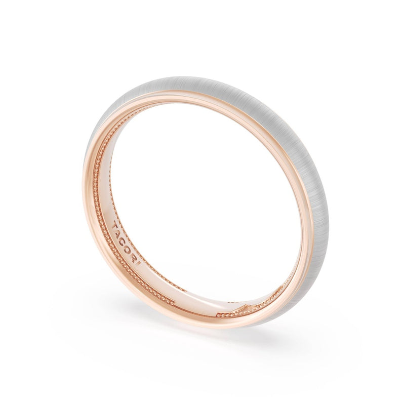Rounded Satin Finish Wedding Band in 18kt Rose Gold & Platinum