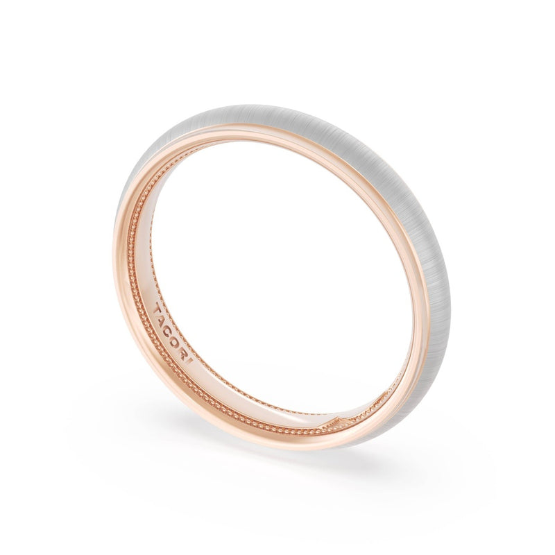 Rounded Satin Finish Wedding Band in 18kt Rose Gold & Platinum