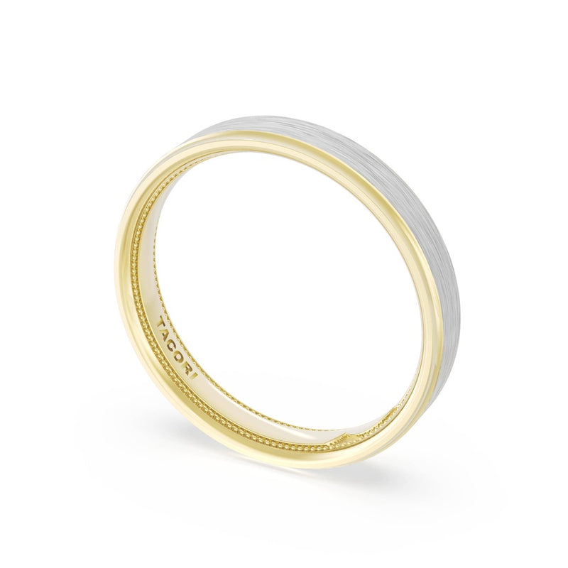 Flat Brush Finish Wedding Band in 18kt Yellow Gold & 18kt White Gold