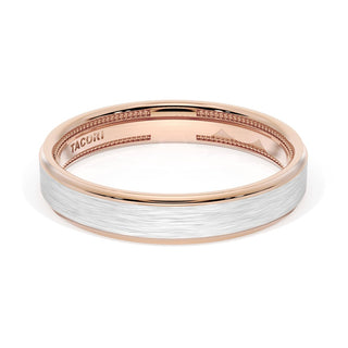 Flat Brush Finish Wedding Band in 18kt Rose Gold & Platinum