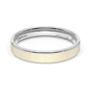Flat Satin Finish Wedding Band in 18kt White Gold & 18kt Yellow Gold