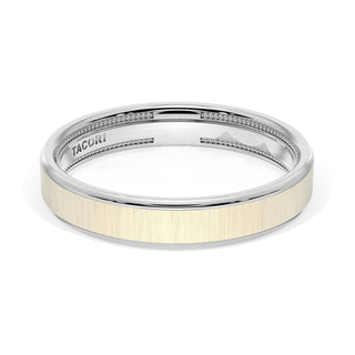 Flat Satin Finish Wedding Band in 18kt White Gold & 18kt Yellow Gold