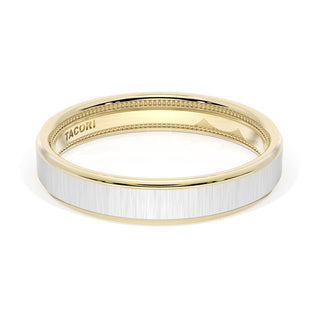 Flat Satin Finish Wedding Band in 18kt Yellow Gold & 18kt White Gold