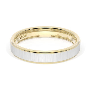 Flat Satin Finish Wedding Band in 18kt Yellow Gold & 18kt White Gold