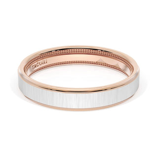 Flat Satin Finish Wedding Band in 18kt Rose Gold & 18kt White Gold
