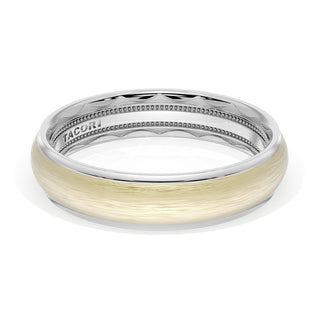 Rounded Brush Finish Wedding Band in 18kt White Gold & 18kt Yellow Gold