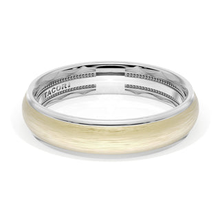 Rounded Brush Finish Wedding Band in 18kt White Gold & 18kt Yellow Gold
