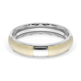 Rounded Brush Finish Wedding Band in 18kt White Gold & 18kt Yellow Gold