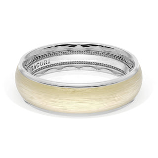Rounded Brush Finish Wedding Band in 18kt White Gold & 18kt Yellow Gold