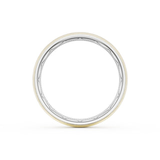 Rounded Brush Finish Wedding Band in 18kt White Gold & 18kt Yellow Gold