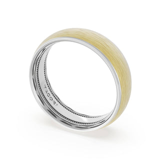 Rounded Brush Finish Wedding Band in 18kt White Gold & 18kt Yellow Gold