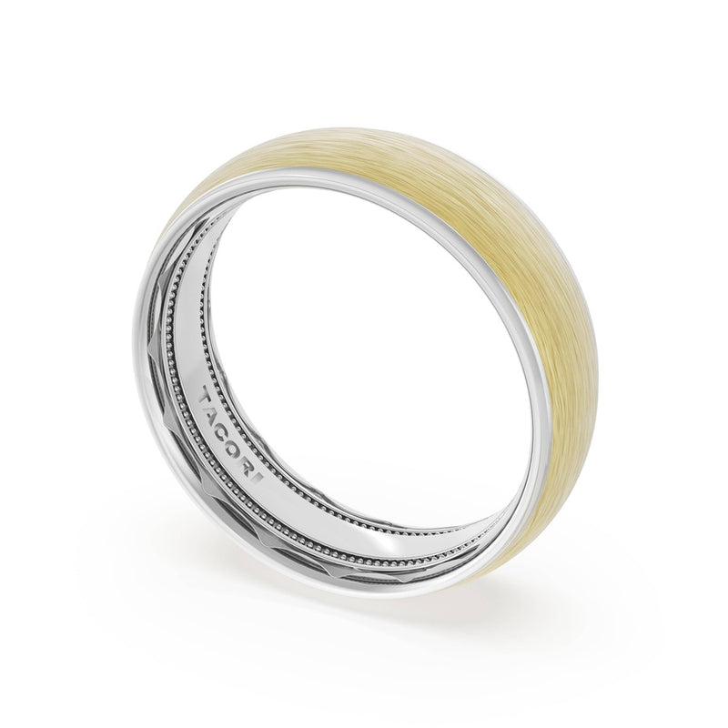 Rounded Brush Finish Wedding Band in 18kt White Gold & 18kt Yellow Gold