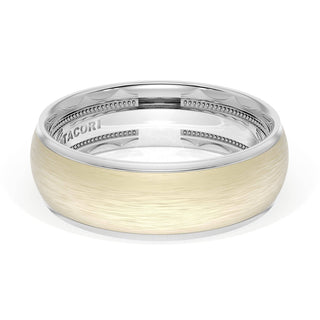 Rounded Brush Finish Wedding Band in 18kt White Gold & 18kt Yellow Gold