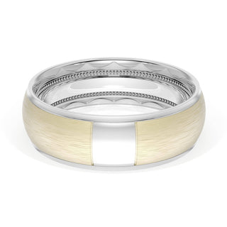 Rounded Brush Finish Wedding Band in 18kt White Gold & 18kt Yellow Gold