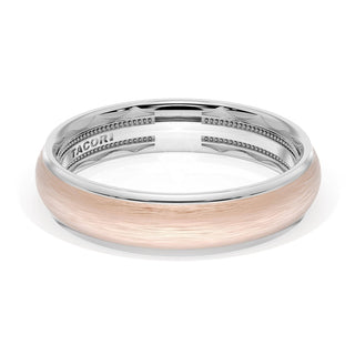 Rounded Brush Finish Wedding Band in 18kt White Gold & 18kt Rose Gold