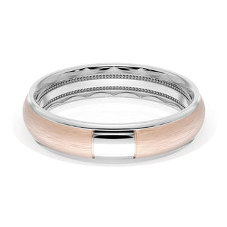 Rounded Brush Finish Wedding Band in 18kt White Gold & 18kt Rose Gold