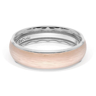 Rounded Brush Finish Wedding Band in 18kt White Gold & 18kt Rose Gold