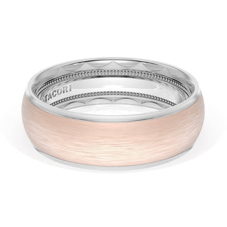 Rounded Brush Finish Wedding Band in 18kt White Gold & 18kt Rose Gold