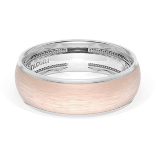 Rounded Brush Finish Wedding Band in 18kt White Gold & 18kt Rose Gold