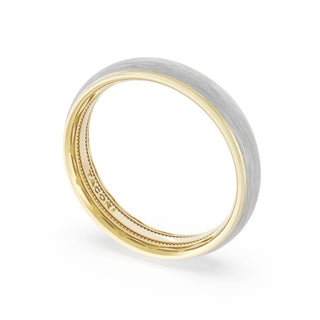 Rounded Brush Finish Wedding Band in 18kt Yellow Gold & 18kt White Gold