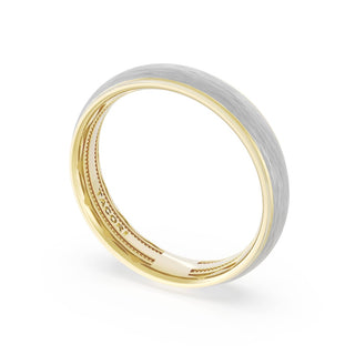Rounded Brush Finish Wedding Band in 18kt Yellow Gold & 18kt White Gold