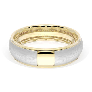 Rounded Brush Finish Wedding Band in 18kt Yellow Gold & 18kt White Gold