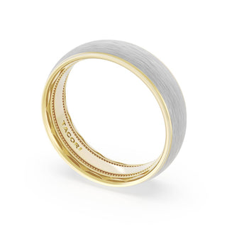 Rounded Brush Finish Wedding Band in 18kt Yellow Gold & 18kt White Gold