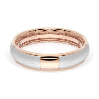 Rounded Brush Finish Wedding Band in 18kt Rose Gold & 18kt White Gold