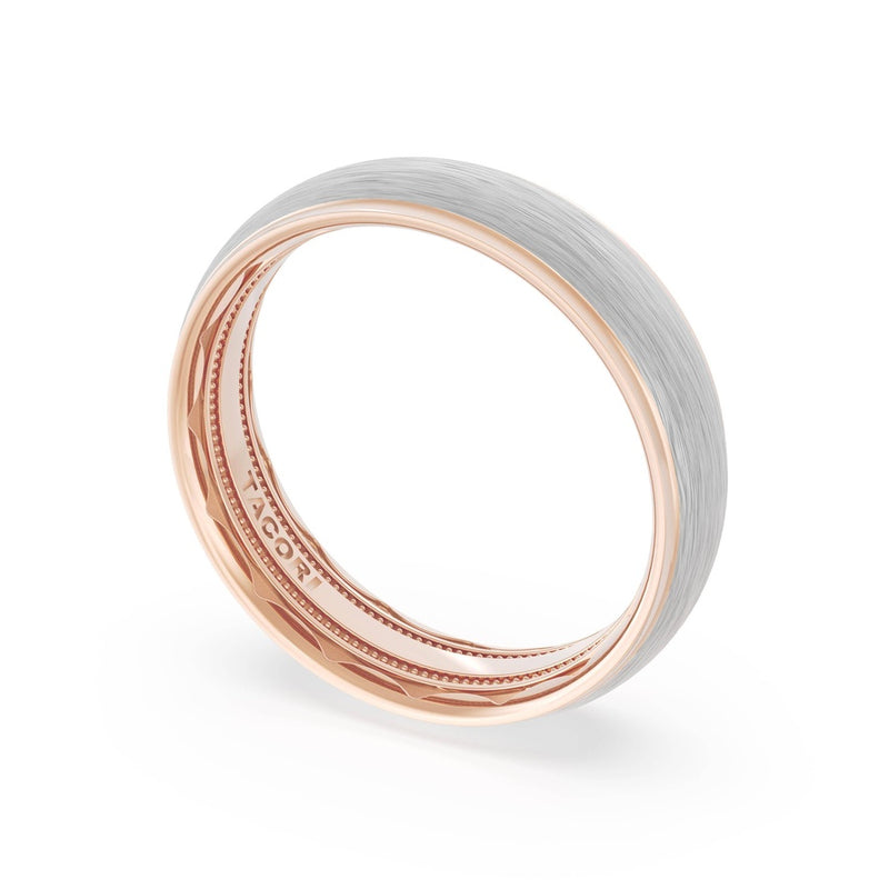 Rounded Brush Finish Wedding Band in 18kt Rose Gold & 18kt White Gold