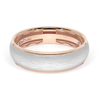Rounded Brush Finish Wedding Band in 18kt Rose Gold & 18kt White Gold