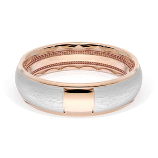 Rounded Brush Finish Wedding Band in 18kt Rose Gold & 18kt White Gold