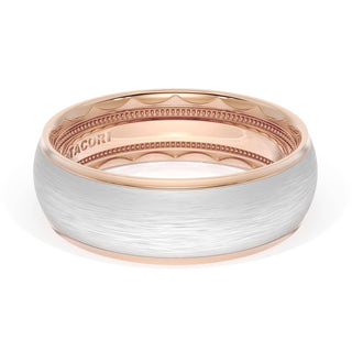 Rounded Brush Finish Wedding Band in 18kt Rose Gold & 18kt White Gold