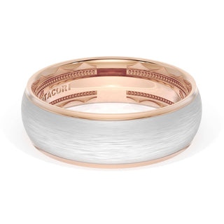 Rounded Brush Finish Wedding Band in 18kt Rose Gold & 18kt White Gold