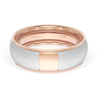 Rounded Brush Finish Wedding Band in 18kt Rose Gold & 18kt White Gold