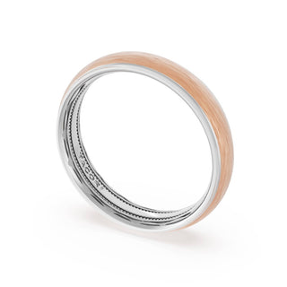 Rounded Brush Finish Wedding Band in Platinum & 18kt Rose Gold