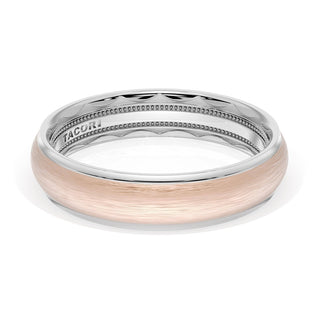 Rounded Brush Finish Wedding Band in Platinum & 18kt Rose Gold