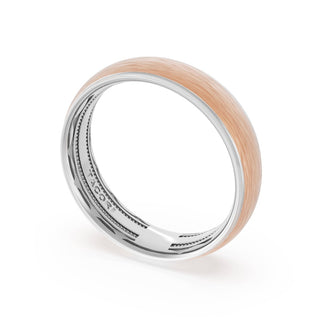 Rounded Brush Finish Wedding Band in Platinum & 18kt Rose Gold