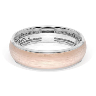 Rounded Brush Finish Wedding Band in Platinum & 18kt Rose Gold