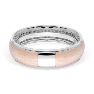 Rounded Brush Finish Wedding Band in Platinum & 18kt Rose Gold