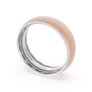 Rounded Brush Finish Wedding Band in Platinum & 18kt Rose Gold